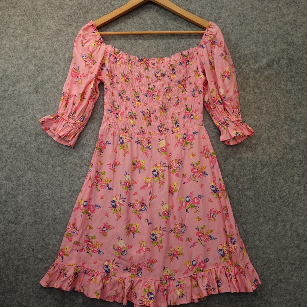 Pink Milkmaid Dress Women S Floral FAITHFULL THE BRAND Smocked Mini Cottage Boho - Picture 3 of 16